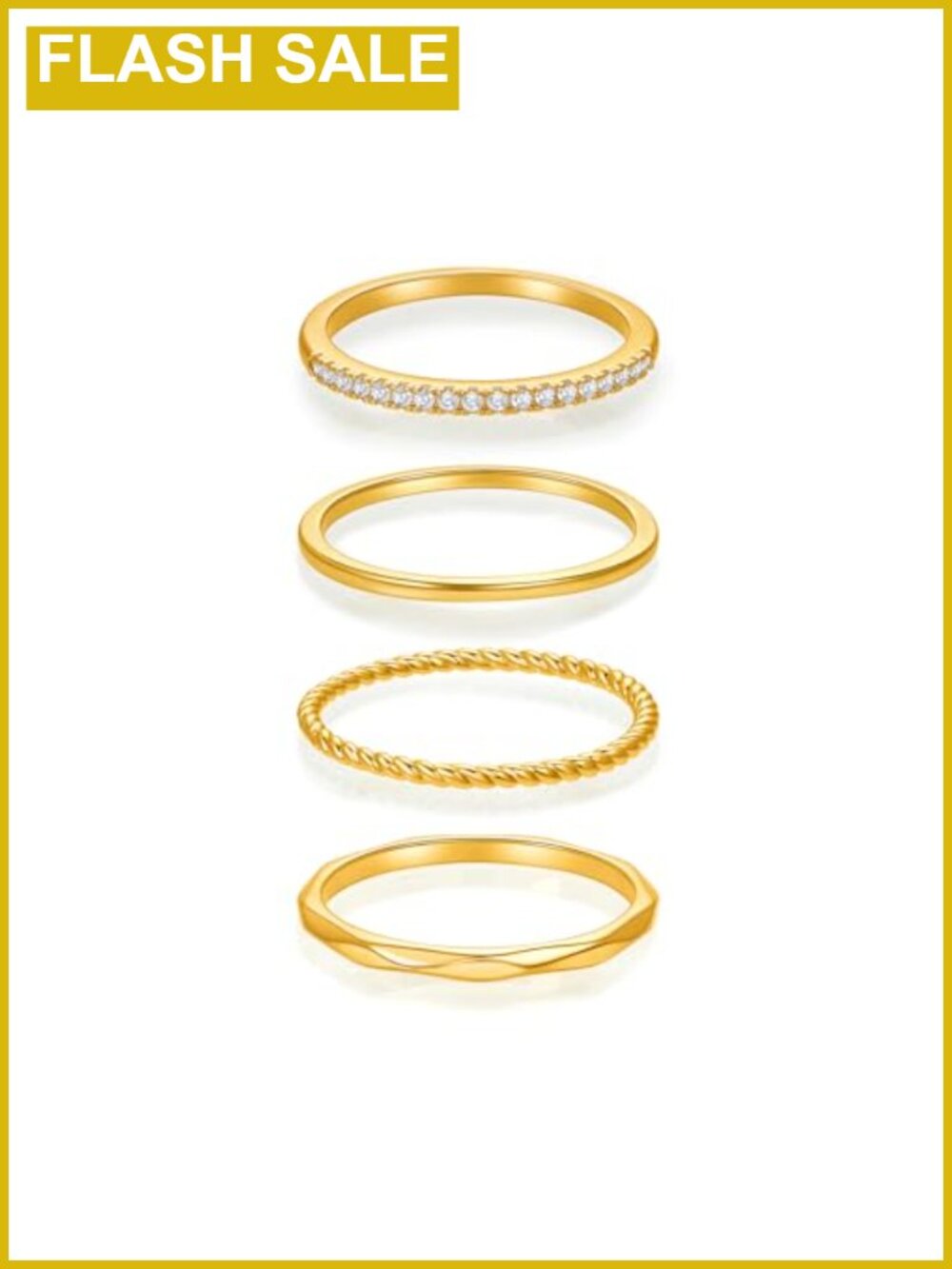 18K Gold Plated Stackable Rings Set with Cubic Zirconia